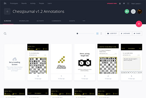 ChessJournal prototype in inVision